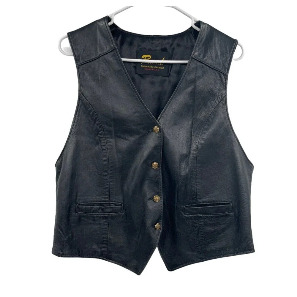 Reed Vintage Leather Vest Button Down with Pockets Adjustable Back Strap Black